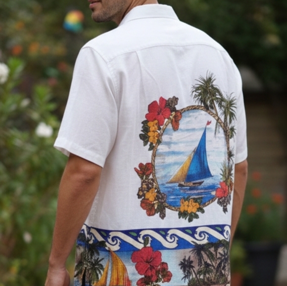 Caribbean Other - Caribbean Men' Shirt Size XLT Tall Linen Blend Short Sleeve button Up White (39)